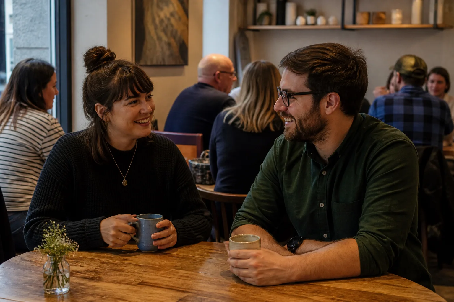 Adults meeting and chatting at a relaxed social event in Kirkcaldy